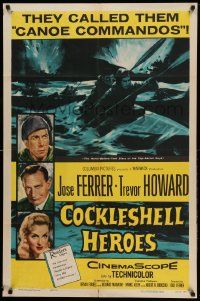 9p182 COCKLESHELL HEROES style B 1sh '56 Jose Ferrer, Trevor Howard, art of World War II commandos!