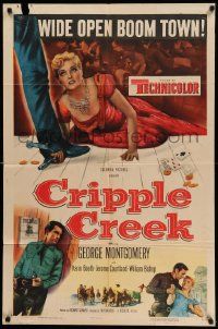 9p199 CRIPPLE CREEK 1sh '52 George Montgomery, cool art of gambling cheat getting caught!
