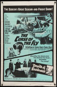 9p206 CURSE OF THE FLY/DEVILS OF DARKNESS 1sh '65 great scream-and-fright double-bill!