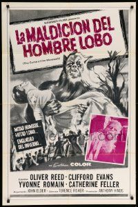 9p207 CURSE OF THE WEREWOLF Spanish/U.S. export 1sh R70s Hammer, art OF Reed holding victim + image!