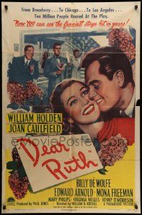 9p222 DEAR RUTH style A 1sh '47 romantic close up art of William Holden & Joan Caulfield!