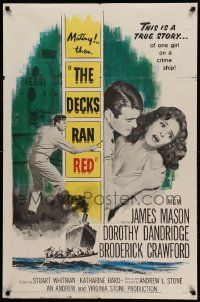 9p230 DECKS RAN RED 1sh '58 James Mason, Dorothy Dandridge, one girl on a crime ship!