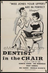 9p235 DENTIST IN THE CHAIR 1sh '61 wacky art of woman running from dentist running from cop!