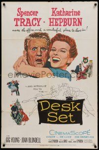 9p237 DESK SET 1sh '57 Spencer Tracy & Katharine Hepburn make the office a wonderful place!