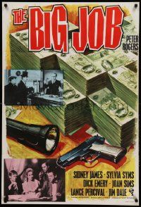 9p099 BIG JOB English 1sh '65 Sid James, Sylvia Syms, cool Chantrell artwork of money & gun!