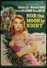9p618 NOR THE MOON BY NIGHT English 1sh '59 art of sexy Belinda Lee & Michael Craig in Africa!