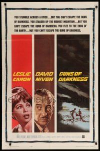 9p405 GUNS OF DARKNESS 1sh '62 Leslie Caron & David Niven can't escape the guns of darkness!