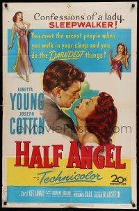 9p410 HALF ANGEL 1sh '51 Loretta Young, Joseph Cotten, confessions of a lady sleepwalker!