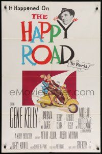 9p413 HAPPY ROAD 1sh '57 Gene Kelly directs & stars w/pretty Barbara Laage on Vespa!