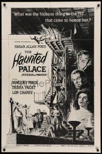 9p418 HAUNTED PALACE 1sh R1967 Vincent Price, Lon Chaney, Edgar Allan Poe, cool horror art!
