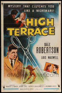 9p428 HIGH TERRACE 1sh '56 Dale Robertson, mystery that clutches you like a nightmare!