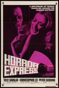 9p435 HORROR EXPRESS 1sh '73 Christopher Lee, Peter Cushing, this train is a nightmare of terror!