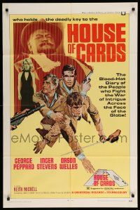 9p441 HOUSE OF CARDS 1sh '69 George Peppard, Orson Welles, Inger Stevens, Rome Italy!