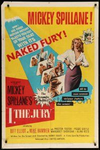 9p459 I, THE JURY 2D 1sh '53 Mickey Spillane, great images of sexy girl stripping!