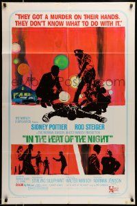 9p464 IN THE HEAT OF THE NIGHT 1sh '67 Sidney Poitier, Rod Steiger, Warren Oates, cool crime art!