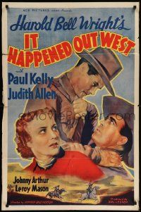 9p480 IT HAPPENED OUT WEST 1sh R40s Paul Kelly, Harold Bell Wright, cool cowboy art!