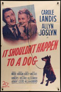 9p481 IT SHOULDN'T HAPPEN TO A DOG 1sh '46 c/u of Carole Landis & Allyn Joslyn with Doberman!