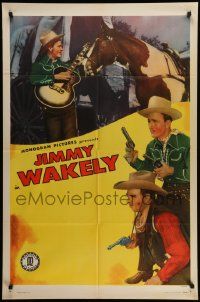 9p489 JIMMY WAKELY 1sh '40s great western cowboy images of the star, with gun, horse & guitar!