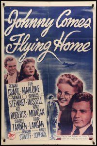 9p492 JOHNNY COMES FLYING HOME 1sh '46 Richard Crane, Faye Marlowe, Martha Stewart!