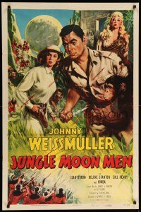 9p499 JUNGLE MOON MEN 1sh '55 Johnny Weissmuller as himself with Jean Byron & Kimba the chimp!