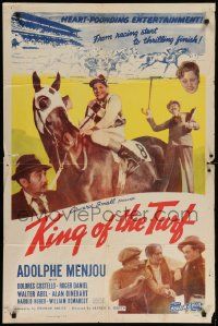 9p514 KING OF THE TURF 1sh R48 Adolphe Menjou, Dolores Costello & Roger Daniel, horse racing!