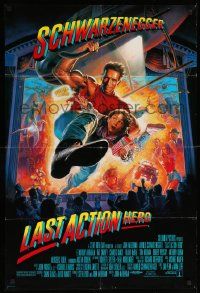 9p519 LAST ACTION HERO int'l DS 1sh '93 great art of tough Arnold Schwarzenegger & Austin O'Brien