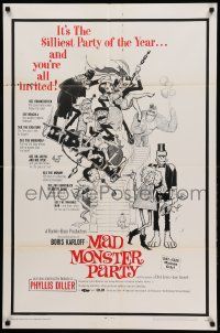 9p549 MAD MONSTER PARTY 1sh '68 great artwork of animated Dracula, Mummy & Igor!