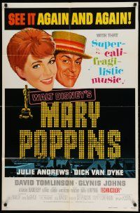 9p566 MARY POPPINS style B 1sh R73 Julie Andrews & Dick Van Dyke in Walt Disney's musical classic!