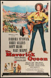 9p569 MAVERICK QUEEN 1sh '56 full-length art of Barbara Stanwyck, from Zane Grey's novel!
