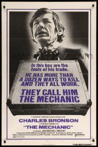 9p571 MECHANIC style A 1sh '72 Charles Bronson has more than a dozen ways to kill in his box!