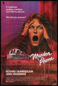 9p594 MURDER BY PHONE 1sh '82 psycho invents machine to blow you up when you answer the phone!