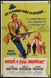 9p608 NEVER A DULL MOMENT style B 1sh '68 Disney, Dick Van Dyke w/ gun, Edward G. Robinson!