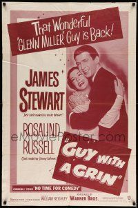 9p616 NO TIME FOR COMEDY 1sh R54 Guy with a Grin, James Stewart, Rosalind Russell!