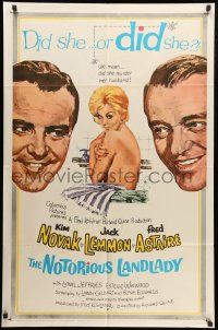 9p624 NOTORIOUS LANDLADY 1sh '62 art of sexy Kim Novak between Jack Lemmon & Fred Astaire!