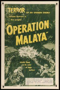 9p633 OPERATION MALAYA 1sh '55 Terror in the Jungle, an unseen communist enemy!