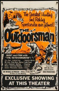 9p637 OUTDOORSMAN 1sh '68 hunting & fishing images, Grizzly bear, bow and arrow, cast added!