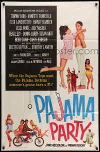 9p642 PAJAMA PARTY 1sh '64 Annette Funicello in sexy lingerie, Tommy Kirk, Buster Keaton!