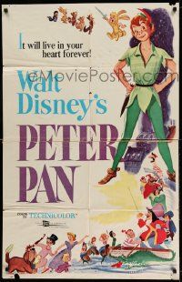 9p647 PETER PAN 1sh R58 Walt Disney animated cartoon fantasy classic, great full-length art!