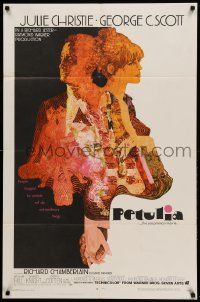 9p652 PETULIA 1sh '68 cool artwork of pretty Julie Christie & George C. Scott by Bob Peak!