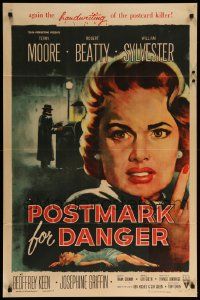 9p663 POSTMARK FOR DANGER 1sh '56 Terry Moore is hunted by the postcard killer!