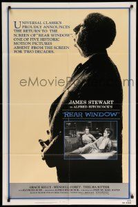 9p688 REAR WINDOW 1sh R83 Alfred Hitchcock, image of voyeur Jimmy Stewart & sexy Grace Kelly!