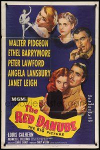 9p690 RED DANUBE 1sh '49 Janet Leigh, Angela Lansbury, Ethel Barrymore, Walter Pidgeon, Lawford!