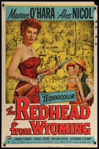 9p694 REDHEAD FROM WYOMING 1sh '53 sexy Maureen O'Hara had a weapon for every kind of man!