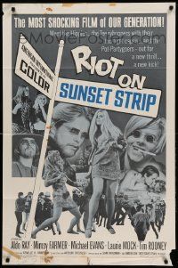 9p707 RIOT ON SUNSET STRIP 1sh '67 hippies with too-tight capris, crazy pot-partygoers!