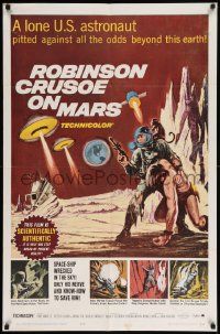 9p715 ROBINSON CRUSOE ON MARS 1sh '64 cool sci-fi art of Paul Mantee & his man Friday!