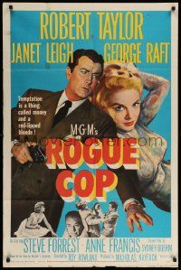 9p719 ROGUE COP 1sh '54 art of Robert Taylor with gun & sexiest Janet Leigh, film noir!