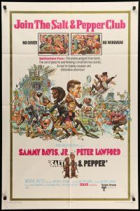 9p727 SALT & PEPPER 1sh '68 great artwork of Sammy Davis & Peter Lawford by Jack Davis!