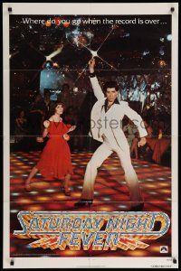 9p732 SATURDAY NIGHT FEVER teaser 1sh '77 best image of disco John Travolta & Karen Lynn Gorney!