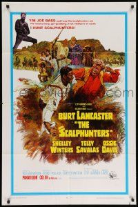 9p735 SCALPHUNTERS 1sh '68 great art of Burt Lancaster & Ossie Davis fighting in mud!