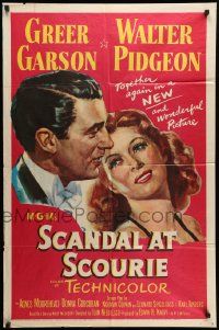 9p736 SCANDAL AT SCOURIE 1sh '53 great close up art of smiling Greer Garson & Walter Pidgeon!